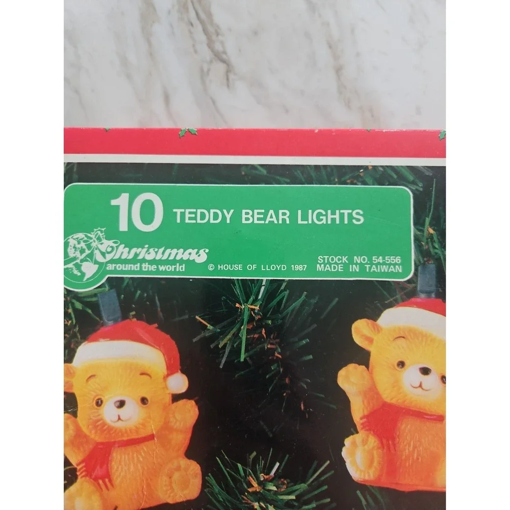 10-LIGHT TEDDY BEARS Vintage INCANDESCENT Christmas Novelty Set No String Light